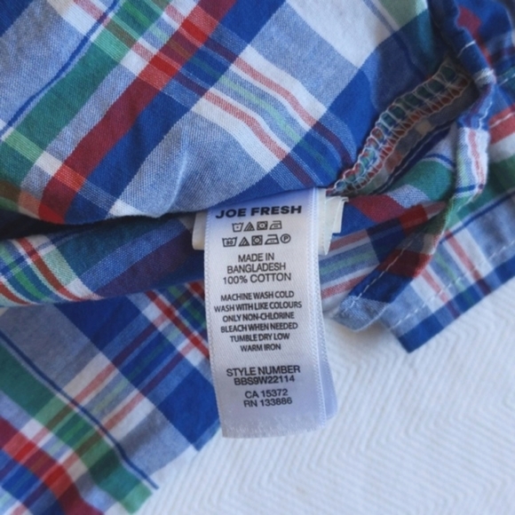 joe fresh plaid cotton button down collared shirt 6-12 months baby boy - Picture 5 of 6